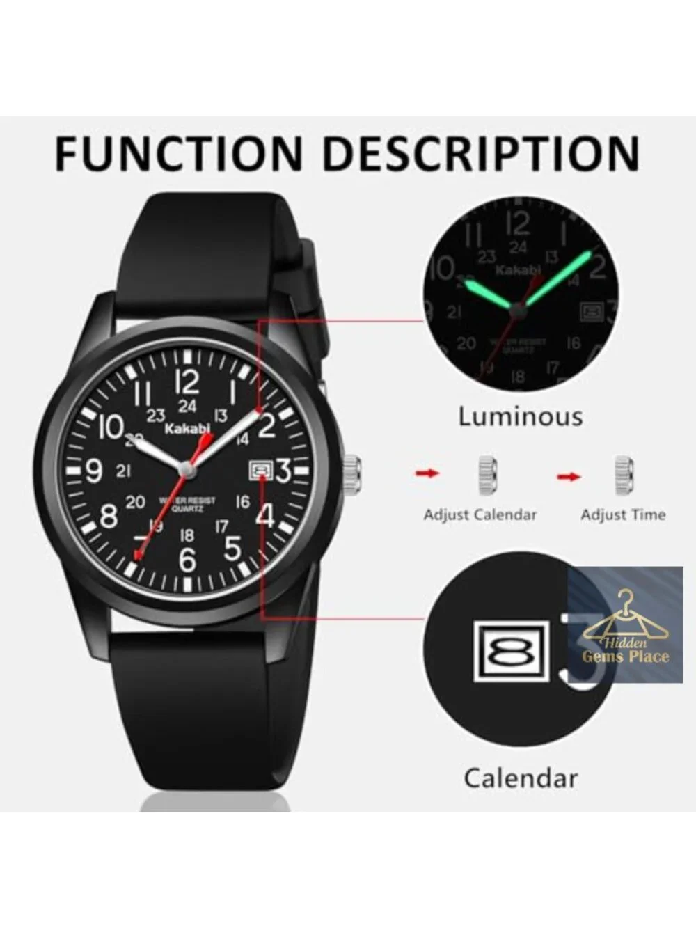 Men's Easy to Read Military Sport Analog Quartz Wristwatch with Silicone Strap,